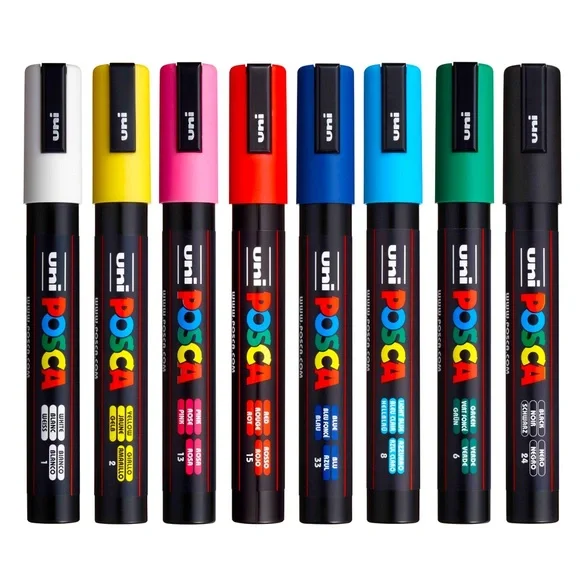 UNI POSCA WATER BASED MARKERS PC-5M 8 COLORS NEW!! - Picture 3 of 3